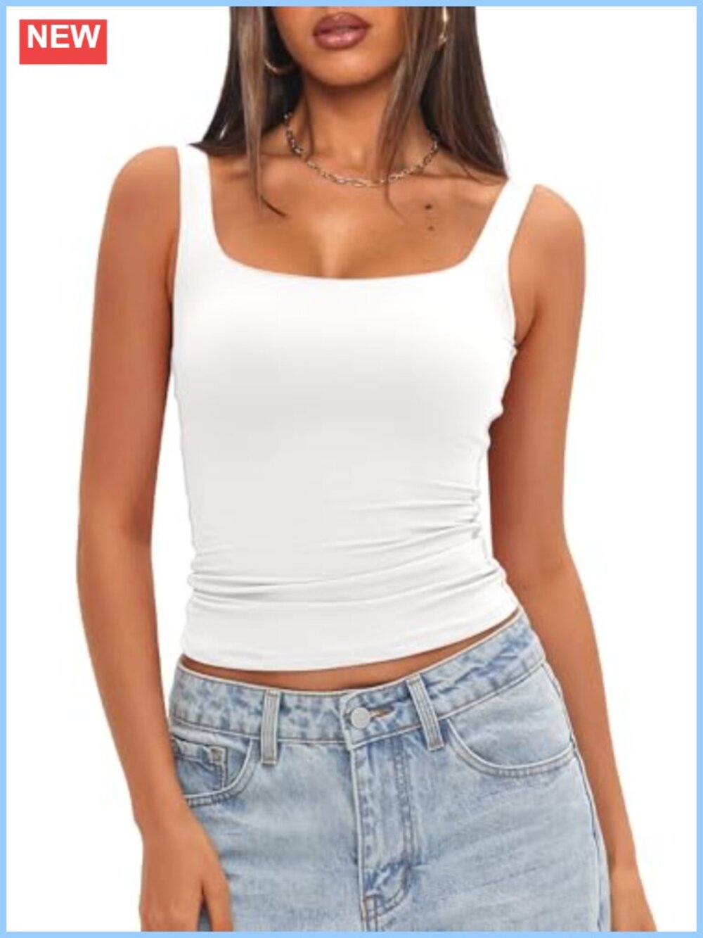Womens Square Neck Tank Top Built-in Bra Sleeveless Double Layer Summer